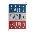 Polyester Independence Day garden flag with Faith Family Freedom print and metal stand - Faith Family Freedom Slogan Style (HYQ039-5)