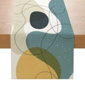 Polyester table runner with Morandi geometric print and abstract line art on wood surface - Morandi Color Blocks Line Drawing (ZQ8-7)