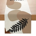 Morandi style polyester table runner with abstract geometric prints and leaf silhouettes - Dark Brown Leaf Silhouette (ZQ8-9)