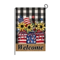Independence Day garden flag featuring Mason jars with sunflowers and Welcome text - Welcome Sunflower Mason Jar Style (HYQ039-9)