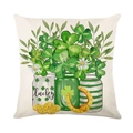 Federa per cuscino San Patrizio con vasetti portafortuna verdi e motivi a trifoglio - Modello Beige Tre Barattoli Monete d'Oro lucky (JYM421-4)