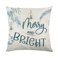 Kerst kussensloop Merry and Bright met blauwe aquarel ornamenten en takken van de den - Merry And Bright Sneeuwvlok Stijl (JYM348-3)