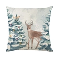 Kerst kussenhoes met aquarelprint van kerstboom en rendier voor decoratie - Aquarel Rendier Kerstboom Stijl (JYM348-4)