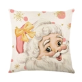 Funda de cojín de Papá Noel rosa en algodón y lino con motivos de copos de nieve - Estilo de Papá Noel (JYM356-1)