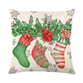 Kerst kussensloop met rendier en sokken print op linnen stof voor decoratie - Kerstsok Stijl (JYM352-1)
