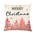 Funda de cojín navideño con reno rosa y copos dorados sobre fondo de lino blanco suave - Estilo de Bosque de Pinos Rosas (JYM356-2)