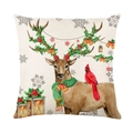 Kerst kussensloop met rendierprint en rode kardinaalvogel op ivoorkleurige linnen basis - Kerst Rendier Patroon (JYM352-4)