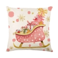 Funda de cojín navideño con trineo rosa y estampado festivo en textura de lino - Estilo de Trineo Rosa (JYM356-4)