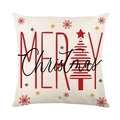 Christmas cushion cover with red Merry Christmas print on beige linen fabric - MERRY Christmas Letter Style (JYM360-2)