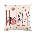 Christmas pillow cover with HOLLY night print and red ball ornament on beige linen fabric - HOLLY night Letter Style (JYM360-3)