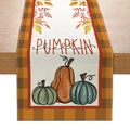 Autumn table runner with pumpkin harvest print and orange brown plaid pattern borders - 33cmx180cm / Colorful Pumpkin Combo (ZQ10-3)