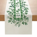 Chemin de table beige effet lin avec motif eucalyptus et carreaux verts - Eucalyptus avec Grilles Vertes (ZQ11-2) / 33cmx180cm