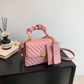 Pink quilted crossbody bag with golden heart buckle and ruched handle set - Pink
