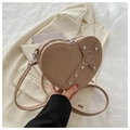 Khaki heart-shaped crossbody bag with rivet leather straps and metallic heart buckle - Khaki