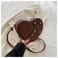 Fashionable dark brown heart-shaped crossbody bag with rivet details and metal ring - Brown