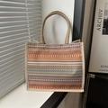 Ethnic jute tote bag with geometric patterns and rope handles in natural lighting - Earthy tribal texture (Style 9)