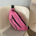 Borsa sportiva rosa a tracolla con stampa di lettere FANYISSA e cinturino nero - Senza Ciondolo / rosa acceso