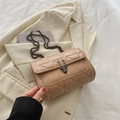 Chic quilted crossbody bag in beige PU leather with metallic chain strap and lock - Khaki