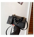 Détail du sac à main noir à poignée plissée, boucle dorée et petit porte-monnaie - Noir