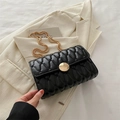 Chic black quilted cloud texture crossbody bag with gold chain strap and metal lock - Black