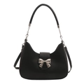 Borsa sottobraccio alla moda in ecopelle nera con fiocco in metallo argento e catena - Nero