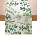 Chemin de table nordique avec imprimé feuilles vertes sur tissu en polyester texturé - Feuilles Botaniques Multicolores Fraîches (ZQ11-3) / 33cmx180cm