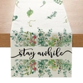 Chemin de table avec motif plantes vertes et texte Stay Awhile sur table - Stay Awhile Texte Botanique (ZQ11-5) / 33cmx180cm