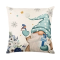 Blauer Kissenbezug mit Weihnachtswichtel, Winterblumen und festlichem Geschenkbox-Motiv - Blauer Weihnachtsgnom (JYM354-1)