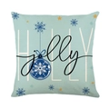 Blauer Weihnachts-Kissenbezug mit Holly Jolly-Aufdruck, Schneeflocken und goldenem Stern - Holly Jolly Text (JYM354-3)