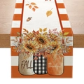 Autumn table runner featuring pumpkins sunflowers and Thankful script on rustic fabric - 33cmx180cm / Autumn Jar Harvest Design (ZQ10-8)