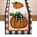 Autumn table runner with pumpkin print and black and white buffalo plaid edges - 33cmx180cm / Buffalo Plaid Pumpkin Combo (ZQ10-9)