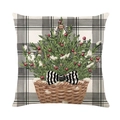 Christmas plaid decorative pillow cover with winter greenery and black striped bow - Gingham Christmas Tree Basket Pattern (JYM347-3) / 45x45CM (No Core)