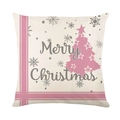Nordic Christmas snowman pillowcase with pink tree and Merry Christmas text on white - Christmas Tree Merry Christmas (JYM365-2) / 45x45CM (No Core)