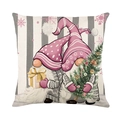 Nordic Christmas pillow cover featuring two gnomes with trees and gifts on striped background - Christmas Gnomes (JYM365-4) / 45x45CM (No Core)