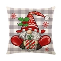 Kerst kussenhoes van polyester met grijs ruitpatroon en kabouter met geschenk - 45*45cm (Zonder kussenvulling) / Gnoom met geschenkdoos stijl (JYM367-1)