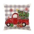 Kerst kussenhoes met rode vintage vrachtwagen en kerstboom op geruite achtergrond - 45*45cm (Zonder kussenvulling) / Vintage Rode Truck stijl (JYM367-4)