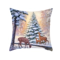 Peach skin fabric Christmas pillow case with Santa tree and reindeer oil painting print - 45*45cm (Insert Not Included) / Christmas Tree and Reindeer (TPR489-5)