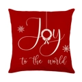 Funda de cojín navideña roja con estampado Joy to the world blanco y detalles de copos - Estilo Saludo Joy Rojo (JYM366-2)