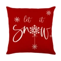 Funda de cojín navideña roja con texto Let It Snow y motivos de copos nieve - Estilo Letras de Copo de Nieve Rojo (JYM366-3)