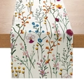 American style floral print table runner with colorful wildflowers on beige fabric - 33cm x 180cm / Fresh Pastoral Wildflowers (ZQ12-6)
