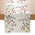Polyester table runner with colorful watercolor wild flowers on a dark wood surface - 33cm x 180cm / Watercolor Wildflower Pattern (ZQ12-7)