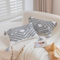 Set of two bohemian cream tufted throw pillow covers with grey geometric patterns - Single Pillowcase (No Insert) / Rectangular Grey Diamond Style