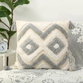 Nordic bohemian cream tufted cushion with grey geometric patterns and tassels - Single Pillowcase (No Insert) / Grey White Argyle