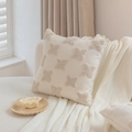 Cream tufted square pillow with 3D floral pattern in minimalist Nordic design - Single Pillowcase (No Insert) / Four-Leaf Clover