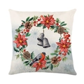 Christmas wreath throw pillow cover with bird and pine cones on beige linen fabric - 45x45cm / Christmas Wreath Birds Style (JYM374-1)