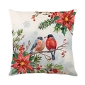 Square Christmas pillow cover with watercolor red birds and poinsettia on white background - 45x45cm / Branch Red-bellied Bird Style (JYM374-4)
