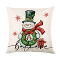 Fodera per cuscino natalizio con pupazzo di neve e scritta believe in lino beige - 45x45cm / Pupazzo di Neve Cartone Animato Believe