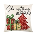 Federa natalizia in lino con scatole regalo disegnate a mano e albero di Natale decorativo - 45x45cm / Albero di Natale e Regali