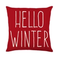Funda de cojín navideña roja con texto Hello Winter blanco sobre tejido de lino - Estilo HELLO WINTER sobre Fondo Rojo (JYM380-3)