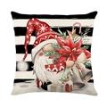 Housse de coussin de Noël gnome avec fleurs rouges et fond à rayures noires et blanches - Gnome Fond Rayé (JYM386-1)